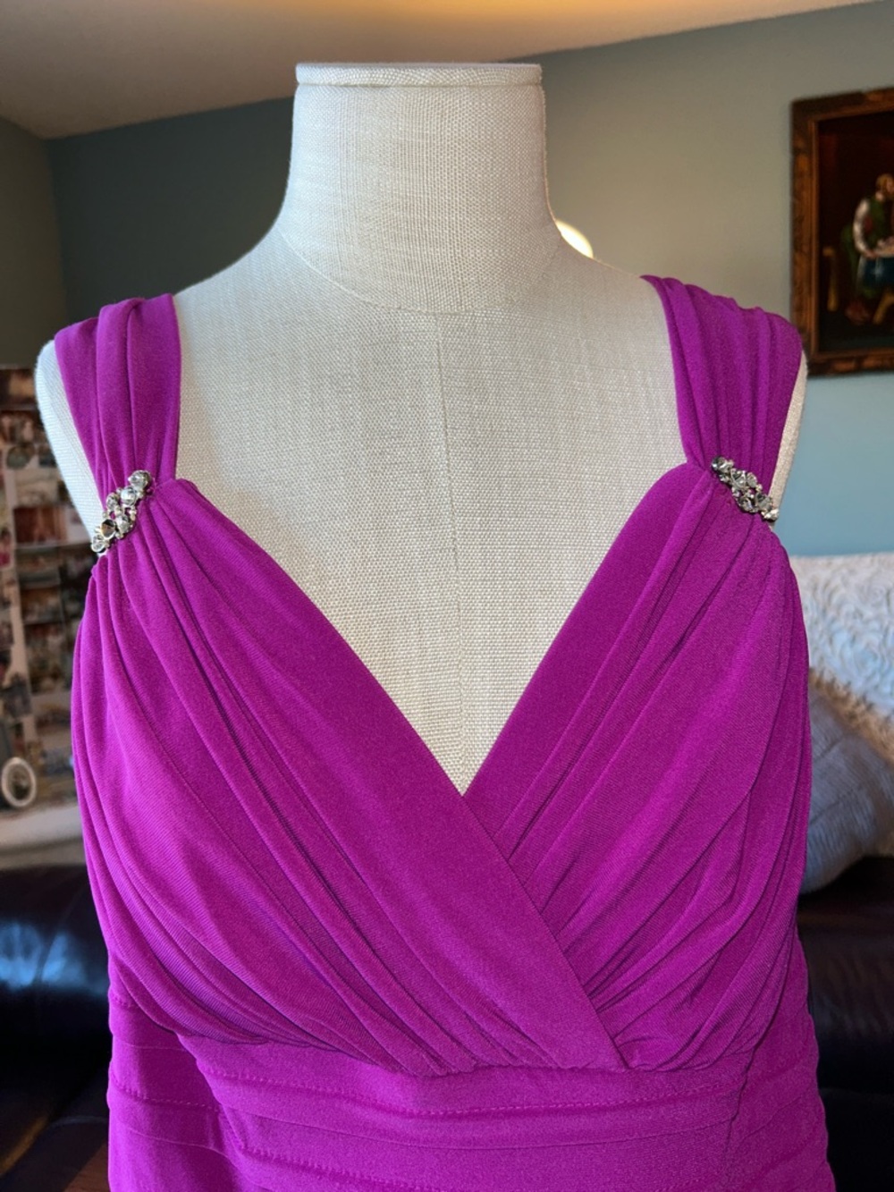 R & M Richard’s Women’s Violet Pleated V-Neck Dress with Embellished Straps S-XL
